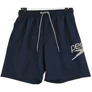 Speedo Swim Trunks Mens Size M Navy Blue Lined Bathing Pocket Beach Shorts.